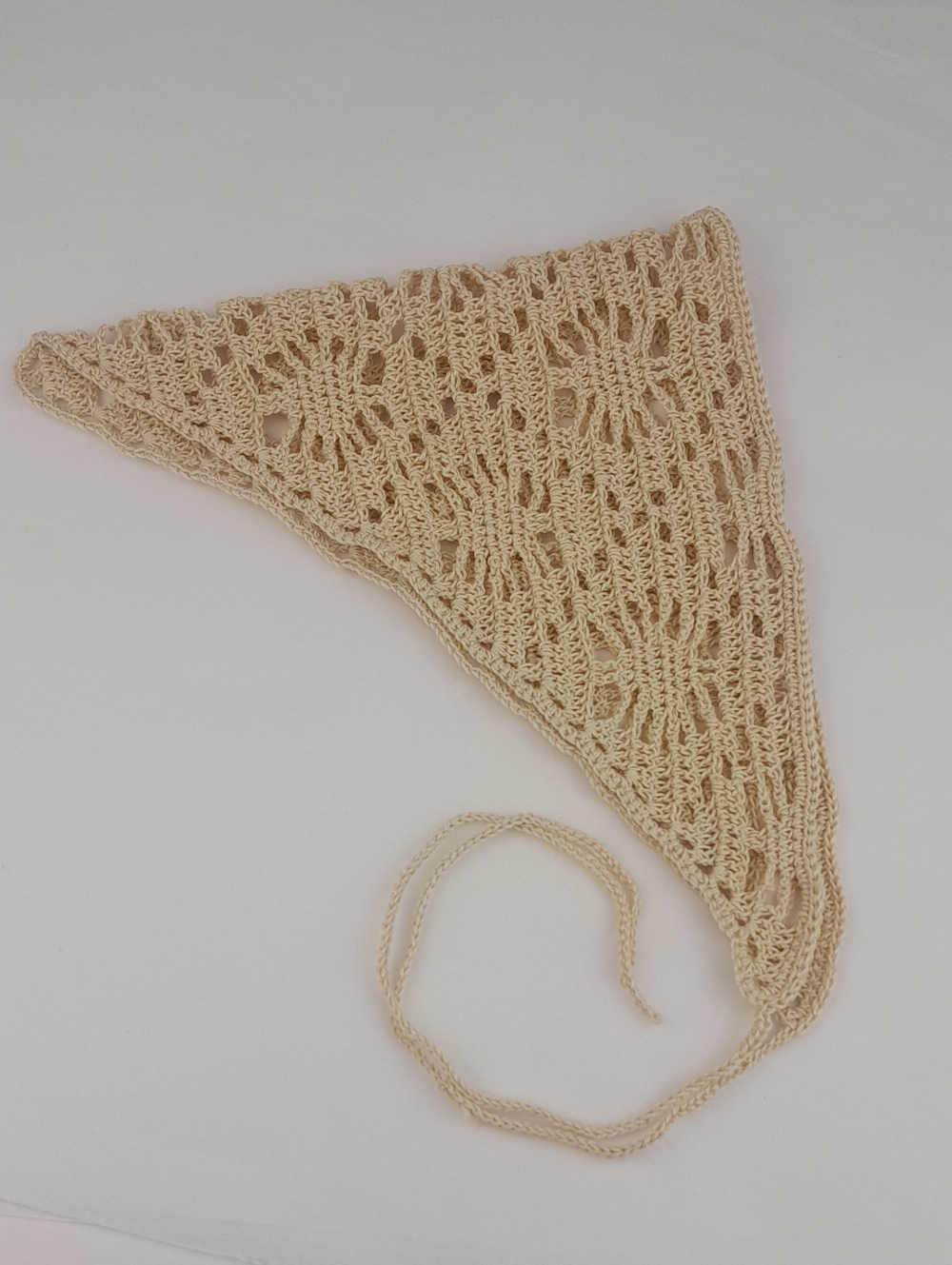 Handcrafted Crocheted Cream Patterned Filet Head Bandana Kerchief Tie Back
